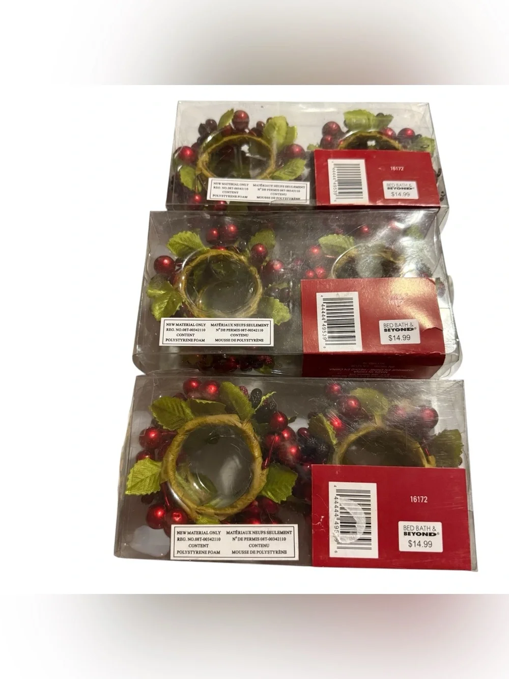 Set of 12 Holiday Napkin Rings – Iridescent Berries & Leaves